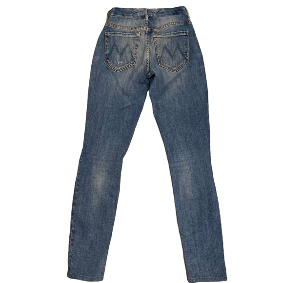 MOTHER Denim High Waisted Looker Jeans, Distressed Ripped Light Blue Wash, 25 - Picture 4 of 10